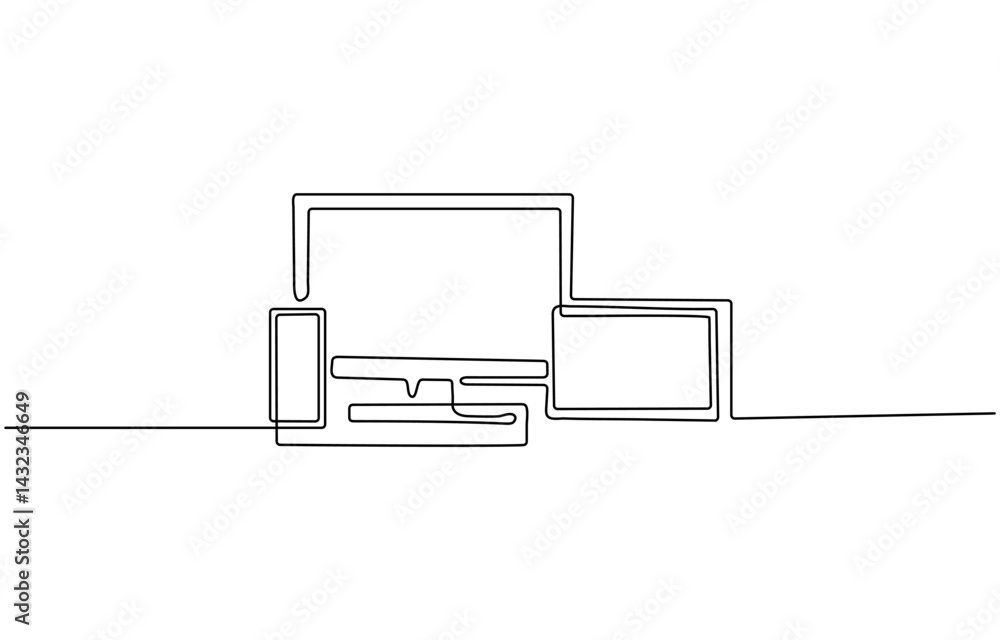 Single line drawing of laptop gadget isolated on white background. Vector illustration One line drawing of laptop gadget, continuous single line drawing of laptop computer, line art vector Single line drawing of laptop gadget isolated on white background. Vector illustration One line drawing of laptop gadget, continuous single line drawing of laptop computer, line art vector
