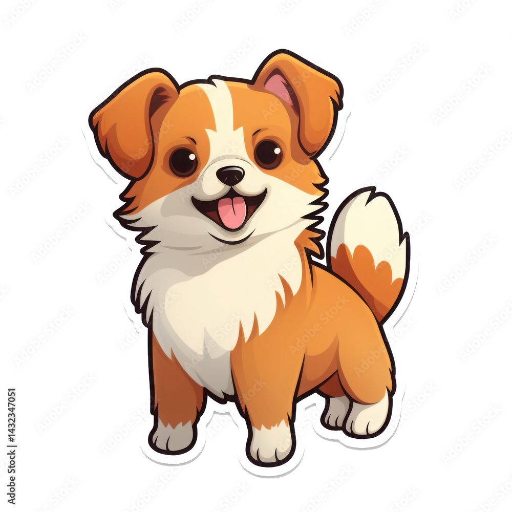 Fototapeta premium Cute puppy with orange and white fur looking playfully at viewer Black backdrop