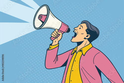 A vibrant cartoon character, mouth wide open, yelling emojis instead of words; a humorous illustration depicting emotional expression through digital communication.