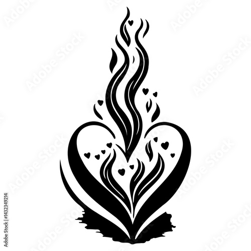 Stylized heart emblem with rising elements, evoking themes of love and passion