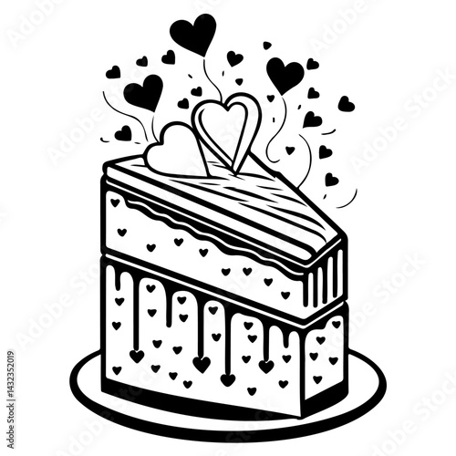Whimsical cake slice adorned with hearts, vector illustration for affectionate moments