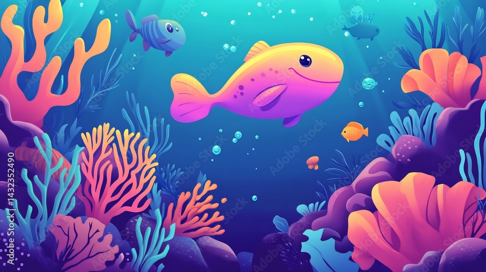 Naklejka premium Vibrant Reef Fish: A Colorful Underwater Scene