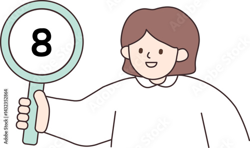 숫자 8 알림판을 들고 있는 사람