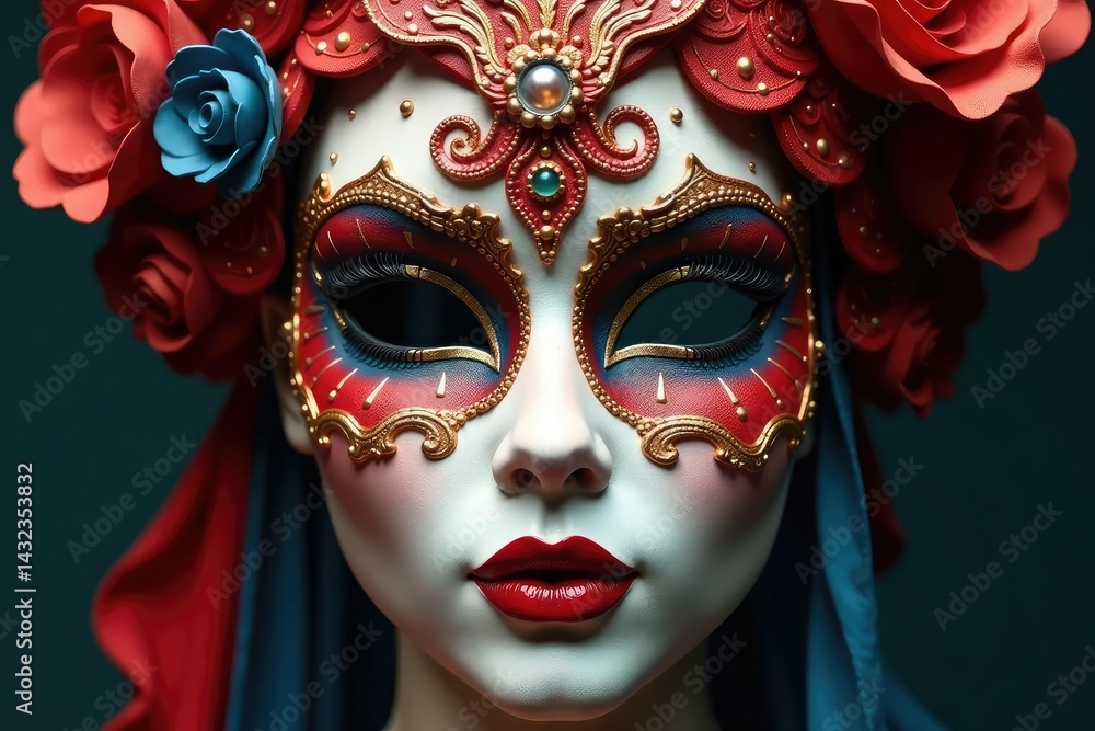 Symmetrical swirls on a painted mask, intricate details , texture, light Symmetrical swirls on a painted mask, intricate details , texture, light