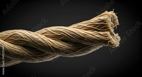 Macro Image Of A Natural Twisted Fiber Rope On Dark Background