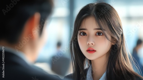 Wallpaper Mural Professional Encounter: Young Woman Facing Colleague in a Modern Office Setting Torontodigital.ca