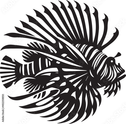 Black lionfish fish vector, lionfish fish logo silhouette vector