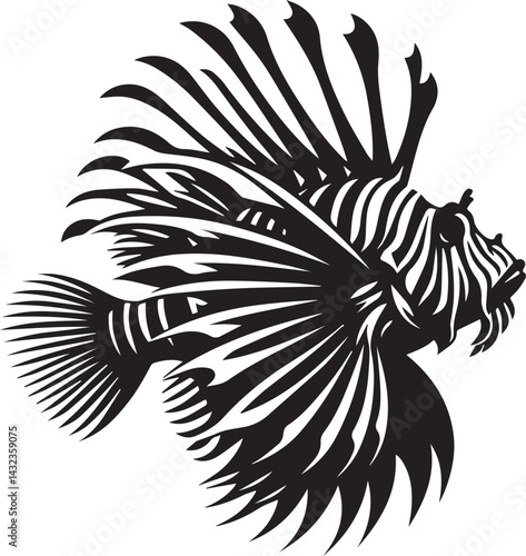 Black lionfish fish vector, lionfish fish logo silhouette vector