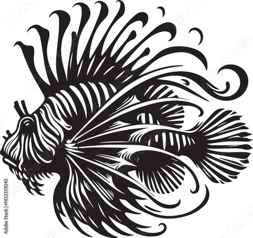 Black lionfish fish vector, lionfish fish logo silhouette vector