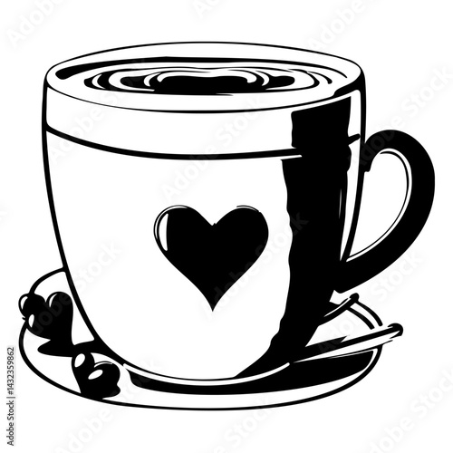 Delicate monochrome illustration of a cup adorned with a heart emblem