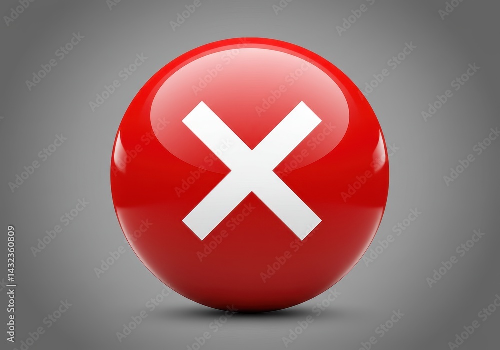 Obraz premium A red sphere with a white x mark on a gray background indicating error or cancellation symbol design