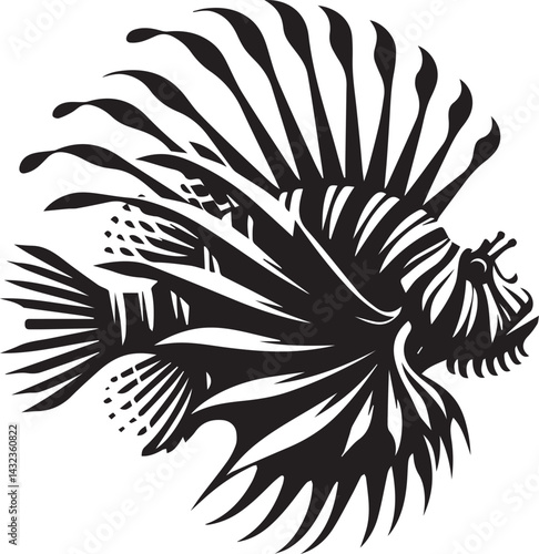 Black lionfish fish vector, lionfish fish logo silhouette vector