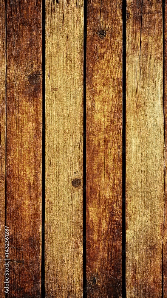 Fototapeta premium A rustic wooden wall featuring a variety of textured wood planks, showcasing natural grains and knots, with warm tones of brown and hints of weathering for a cozy, inviting atmosphere.