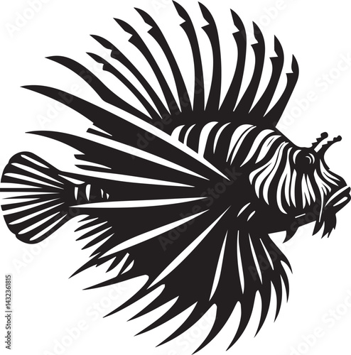 Black lionfish fish vector, lionfish fish logo silhouette vector
