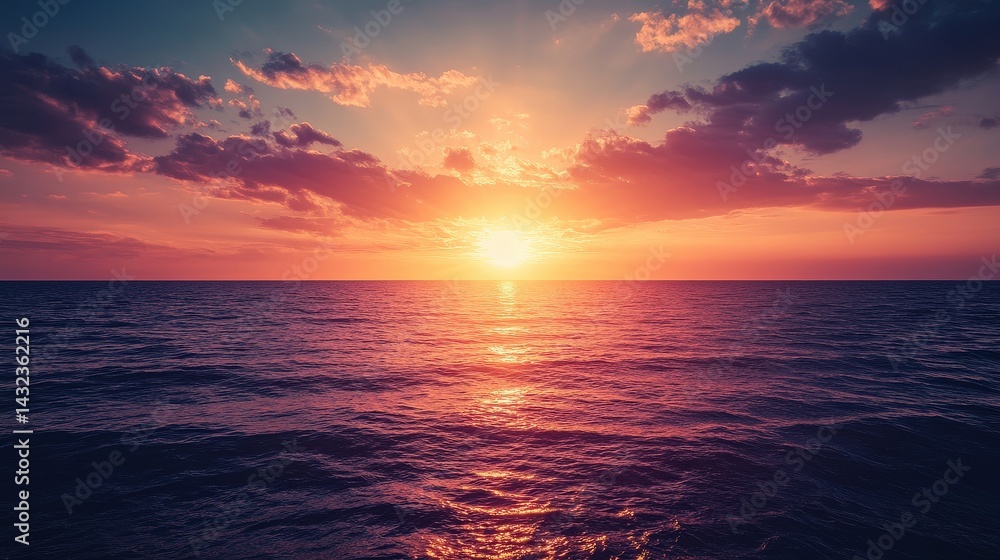A breathtaking sunset casts vibrant hues of orange, pink, and purple across the sky, reflecting on the calm ocean waves, creating a serene and picturesque coastal scene. A breathtaking sunset casts vibrant hues of orange, pink, and purple across the sky, reflecting on the calm ocean waves, creating a serene and picturesque coastal scene.