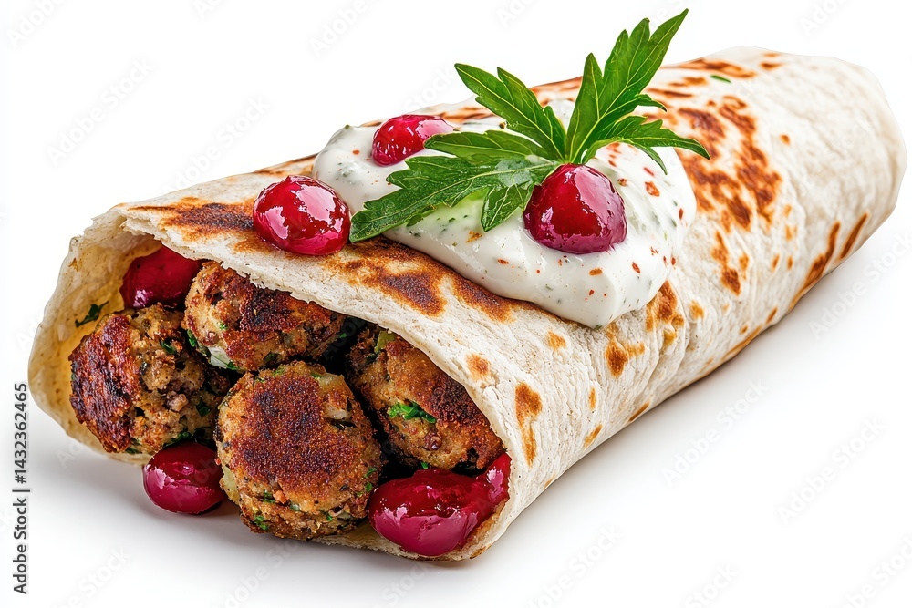Meatball Wrap with Creamy Sauce and Cranberry Relish Meatball Wrap with Creamy Sauce and Cranberry Relish