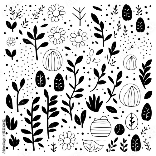 Delicate botanical arrangement with hand-drawn elements for nature-inspired designs