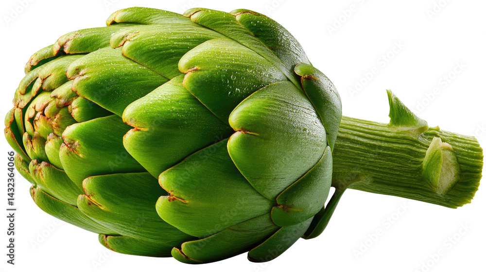 Fototapeta premium Artichoke Delight: A close-up shot showcases the intricate textures of a fresh, vibrant artichoke, emphasizing its lush green color and unique, edible petals.