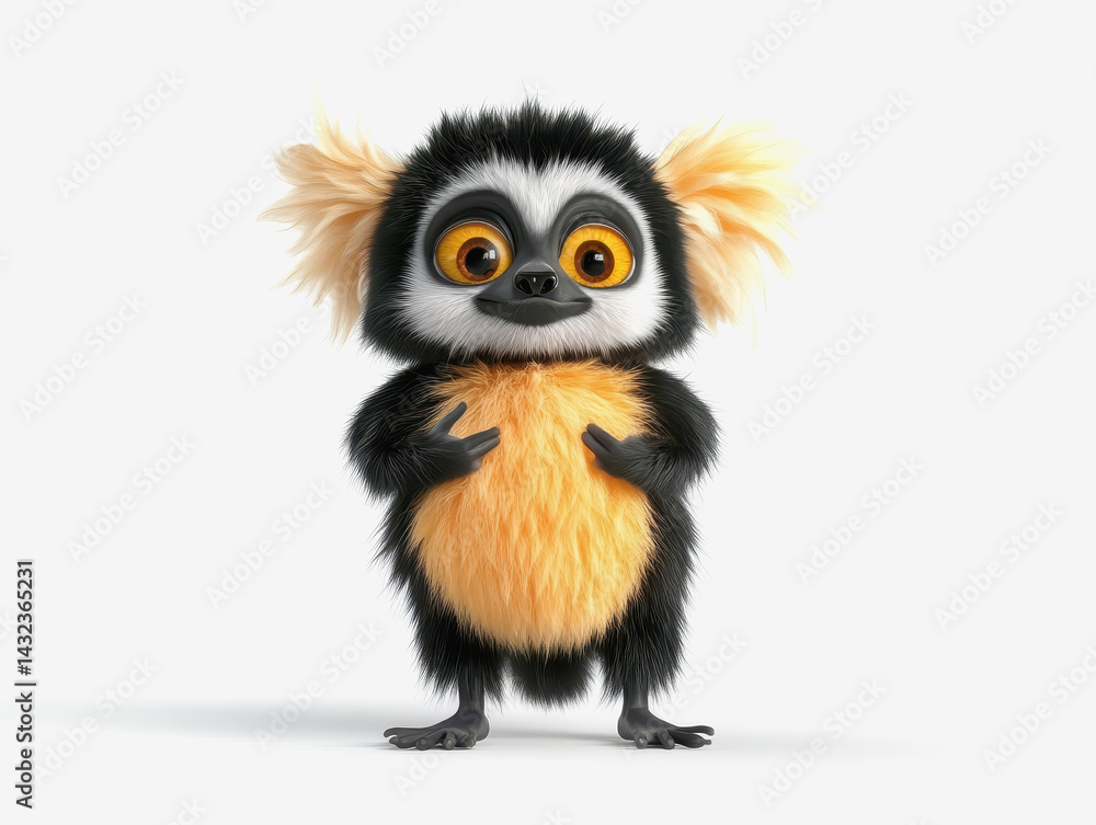 Fototapeta premium Adorable 3d illustration of a cute little monkey with big eyes playfully interacting in its lively jungle environment