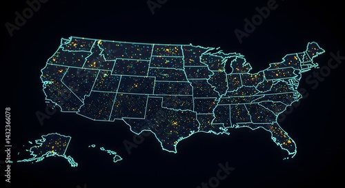 United States Map with City Lights