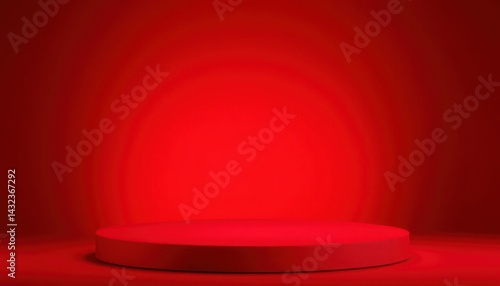 Red circular podium, studio backdrop
