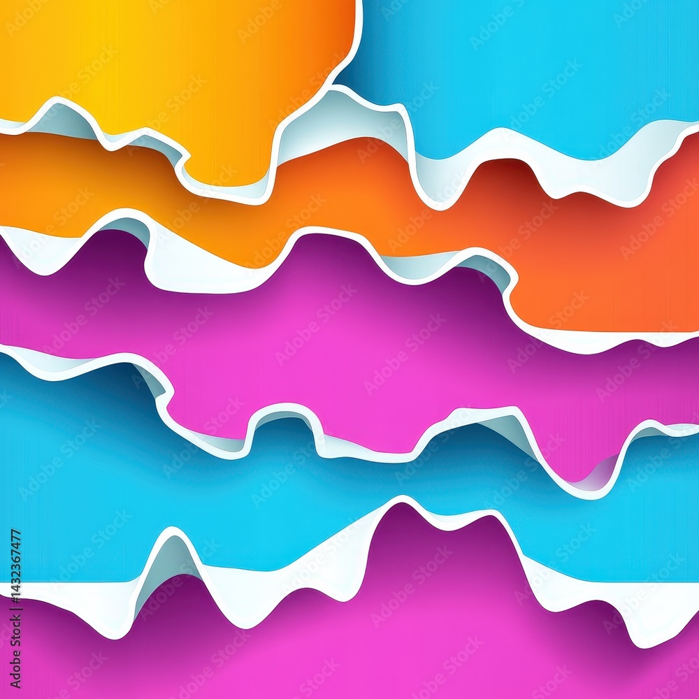 Fototapeta premium A vibrant, multicolored background featuring dynamic paper waves in various shades, creating a lively and artistic atmosphere that evokes a sense of movement and creativity.