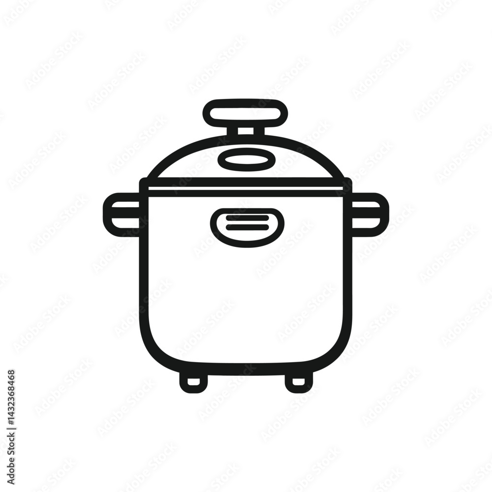 Obraz premium Outline Electric Cooker with Lid, Handles on Transparent Background