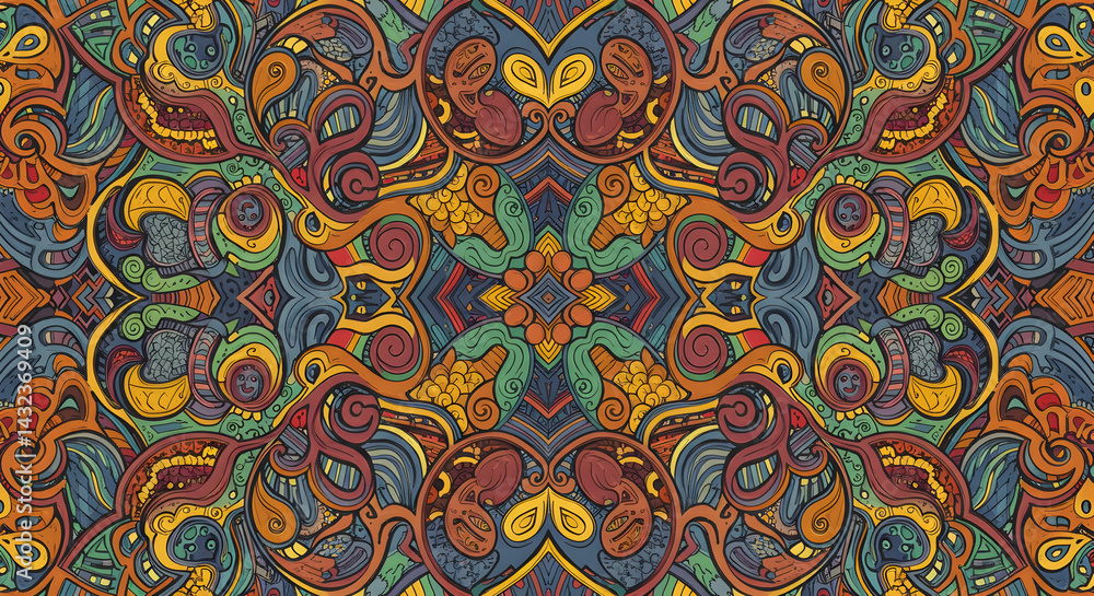 Intricate Kaleidoscope Pattern With Vibrant Colors And Stylized Floral Elements Intricate Kaleidoscope Pattern With Vibrant Colors And Stylized Floral Elements