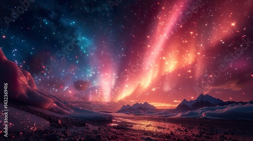 The Northern Lights over icy tundra  HD 8K wallpaper Photographic Image