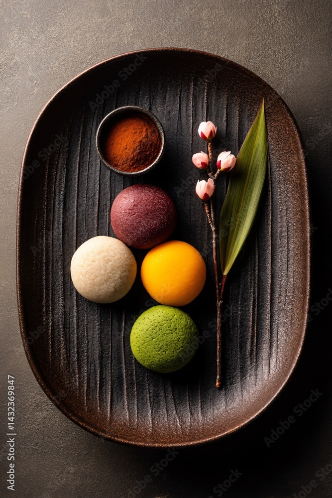 Gourmet Daifuku Dessert Display Luxurious Table Setting Elegant Environment Close-Up View Culinary Art