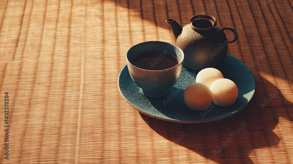 Traditional Japanese Tea Experience with Daifuku Serene Setting Food Photography Natural Light