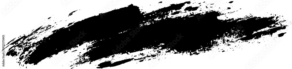 Fototapeta premium Grungy Black Brush Stroke with Textured Splatter on White Background