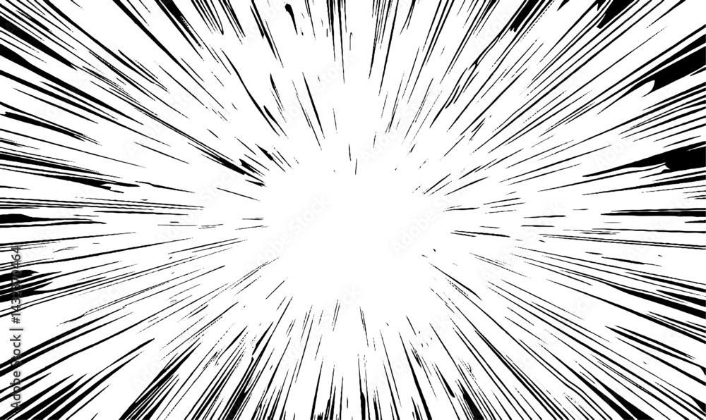 Obraz premium High-Energy Manga Speed Lines Explosion Background in Black and White