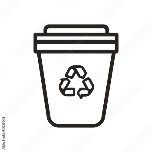 Outline Recycle Bin Icon with Arrows Symbol, Isolated on a Transparent Background