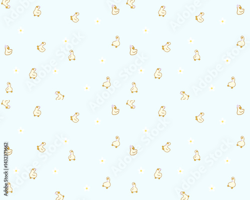 seamless cute little duck with purple ribbon pastel color vector illustration for wallpaper background