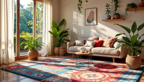 Wallpaper Mural Bright Interior with Plants and Colorful Rug Torontodigital.ca