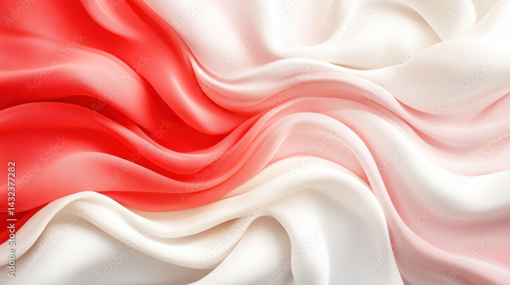 Obraz premium Fluid, vibrant silk fabric with a gradient from coral to white.