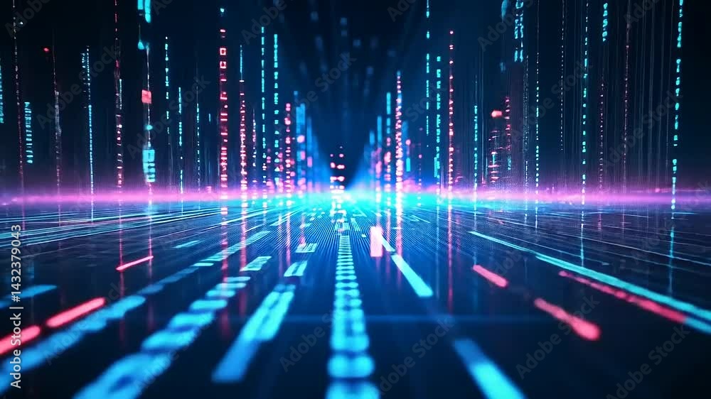 Abstract Digital Data Stream with Glowing Blue and Pink Lines Abstract Digital Data Stream with Glowing Blue and Pink Lines