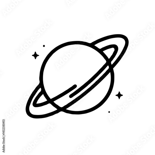 Planet with Rings Illustration in Minimalist Style  