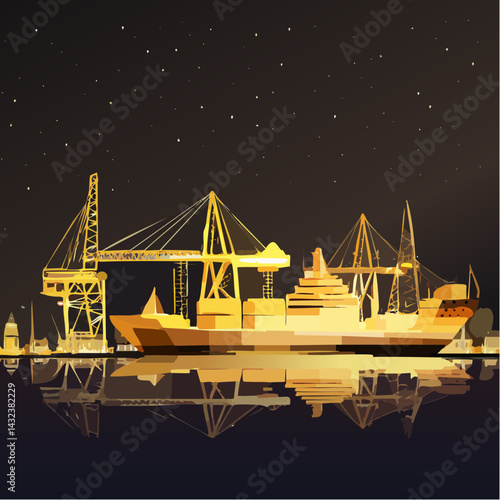 Vector Silhouette of Major Shipping Port in Urban American City