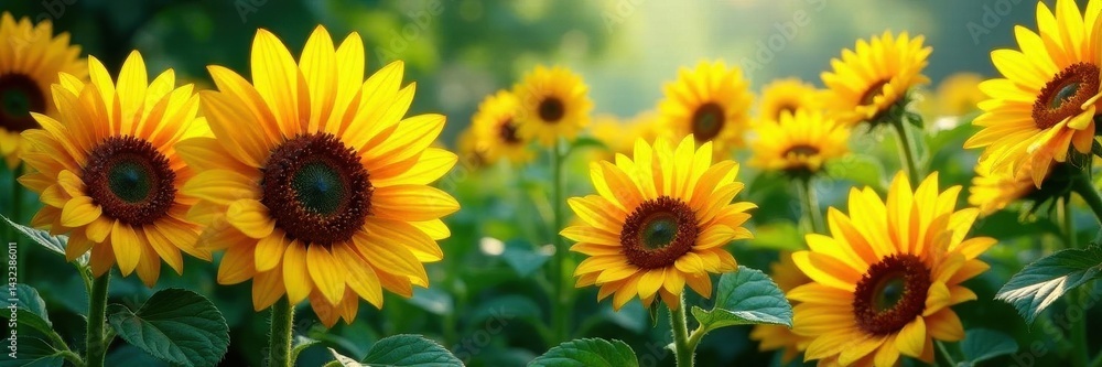 Fototapeta premium Immense leafy bouquet, sunflowers bursting forth Opulent, verdant, sunny , summer, sunny