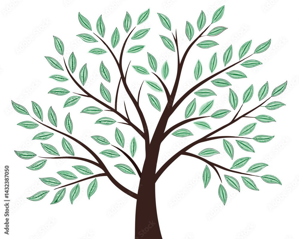 Stylized Tree Illustration with Green Leaves and Brown Branches Stylized Tree Illustration with Green Leaves and Brown Branches