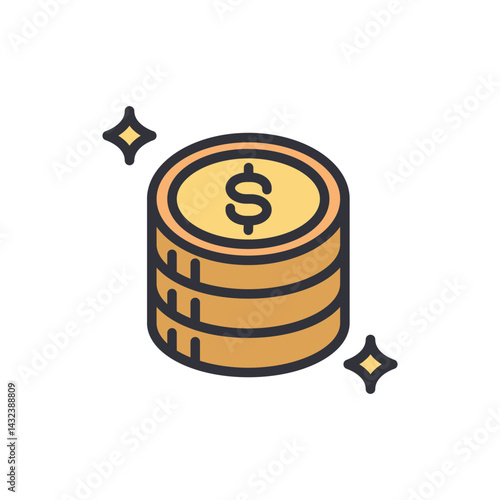 Coins colored icons, minimalist vector illustration ,simple transparent graphic element .Isolated on white background