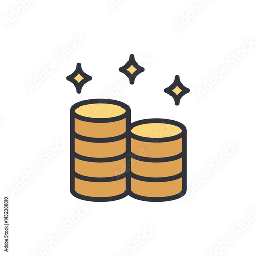 Coins colored icons, minimalist vector illustration ,simple transparent graphic element .Isolated on white background