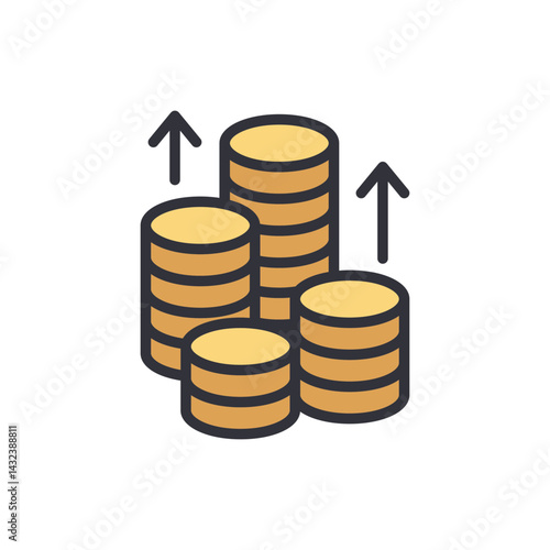 Coins colored icons, minimalist vector illustration ,simple transparent graphic element .Isolated on white background