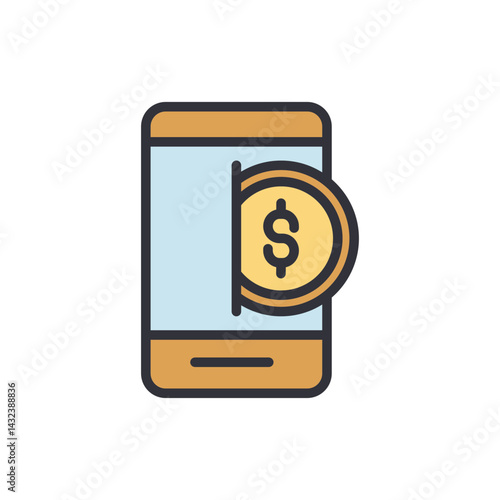 Mobile coins colored icons, minimalist vector illustration ,simple transparent graphic element .Isolated on white background