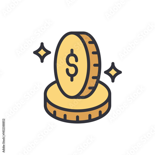 Coins colored icons, minimalist vector illustration ,simple transparent graphic element .Isolated on white background