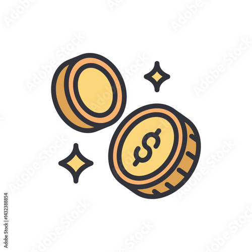 Coins colored icons, minimalist vector illustration ,simple transparent graphic element .Isolated on white background