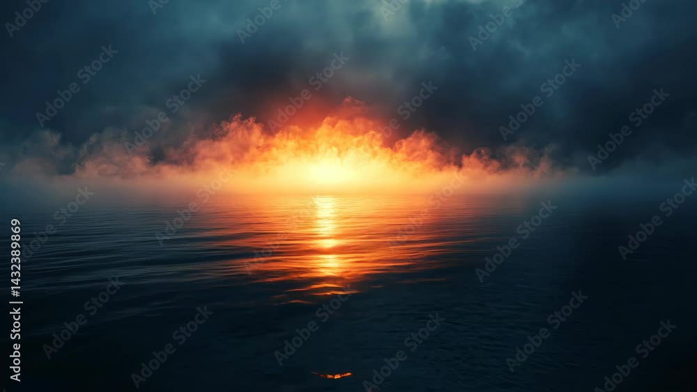 Fiery sunset over calm ocean, dramatic cloudscape (1) Fiery sunset over calm ocean, dramatic cloudscape (1)