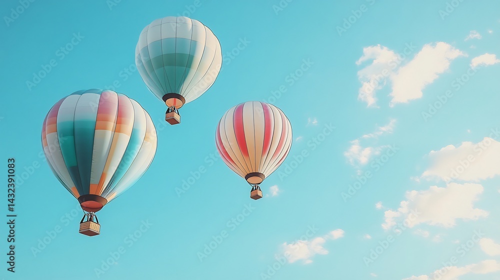 Fototapeta premium Pastel Hot Air Balloons Soaring in a Serene Sky